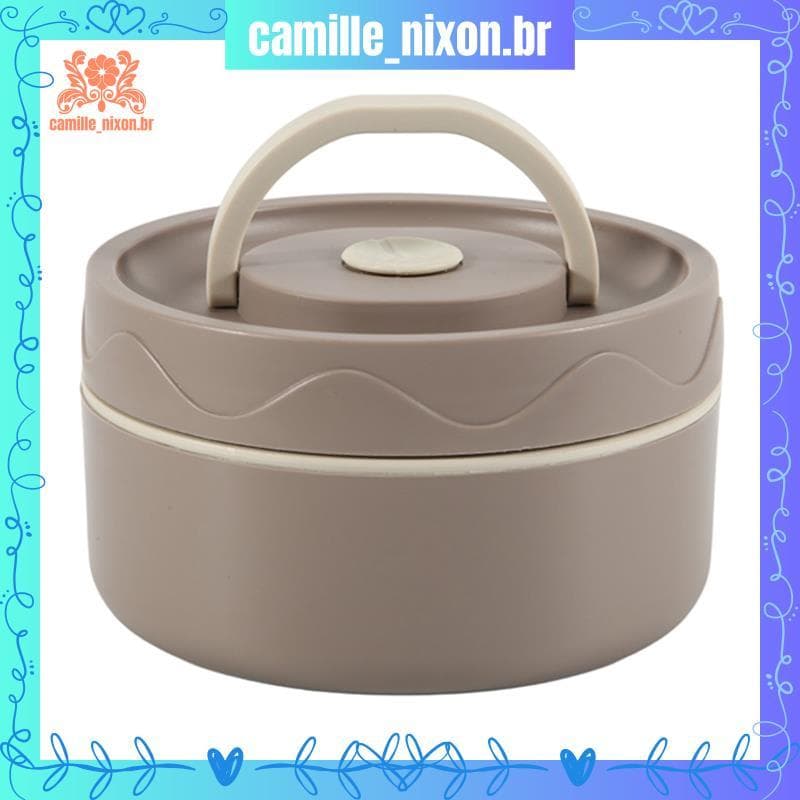 [camille_nixon.br] Recipiente De Almoço Quente Para Alimentos , Térmico De Aço Inoxidável Caixa Térmica Portátil Marrom