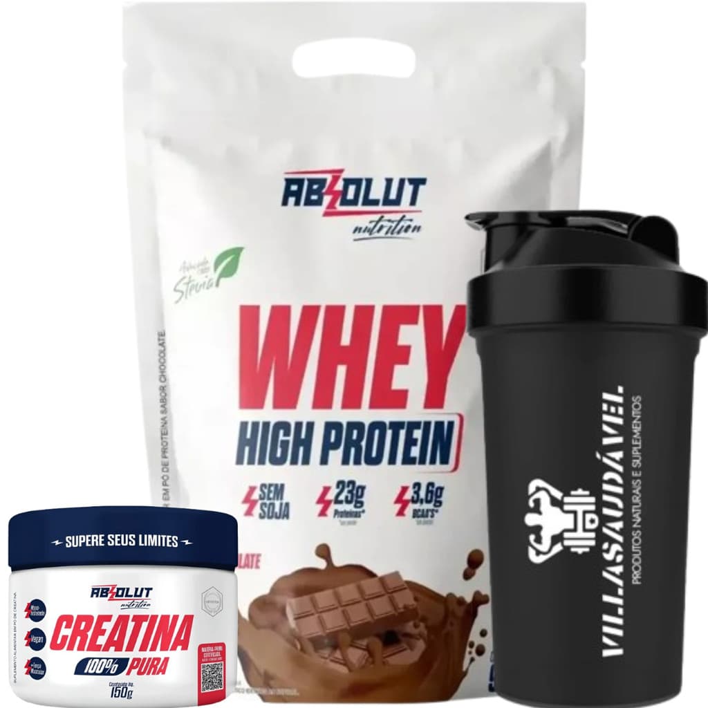 Kit Whey High 900G Refil + Creatina 150g Absolut + Coq