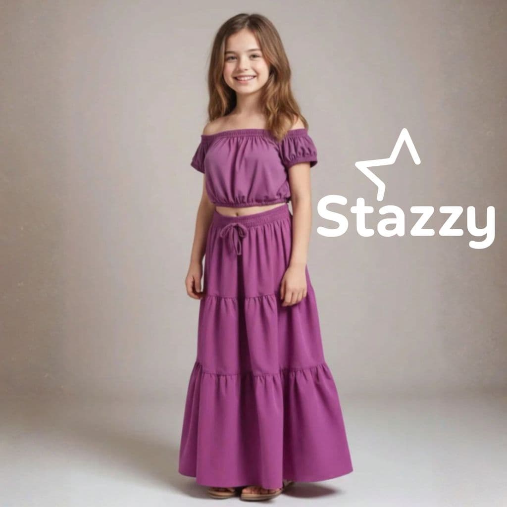 Conjunto Infantil Saia Longa e Cropped Ciganinha Liso Primavera Verão
