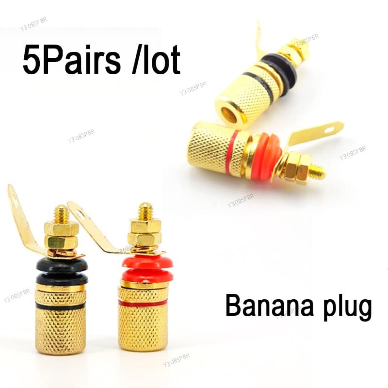 5 Pares (5 Preto + 5 Vermelho) Plugues Banana Banhados A Ouro Terminais De Som De Isolamento Alto-Falante Anti-Impacto T