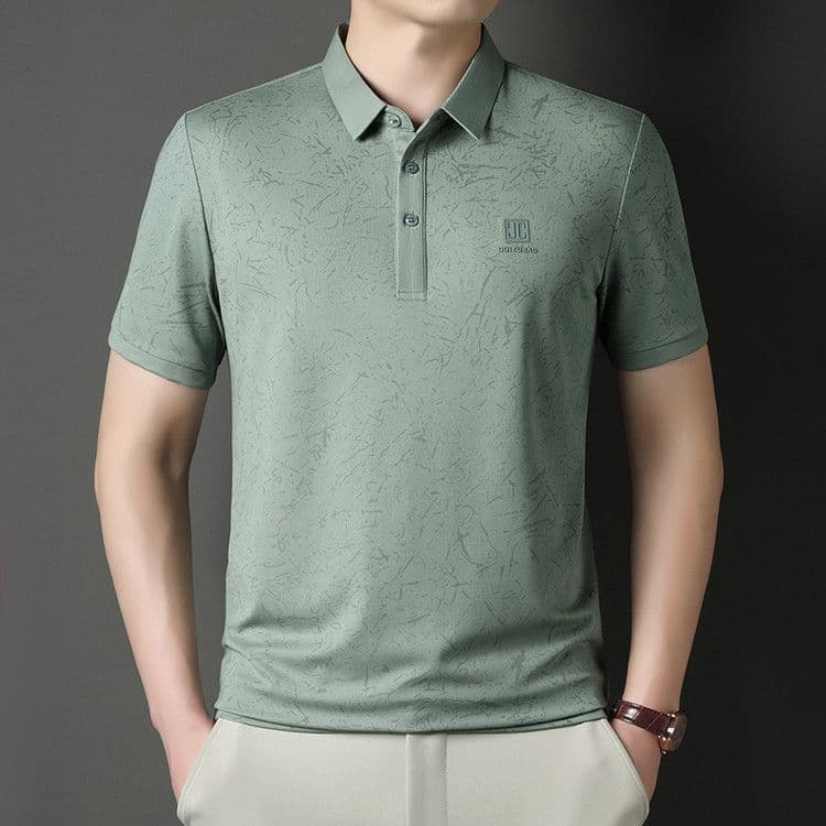 Contador genuíno oferta especial camisa polo masculina de manga curta de seda gelo lapela pai wear impresso High-End cam