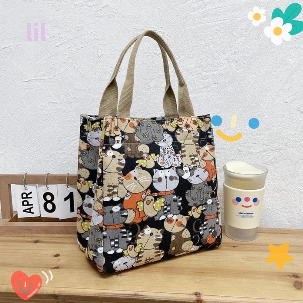 Bolsa De Almoço LIL , Lona Com Estampa Fofa De Desenho Animado Casual