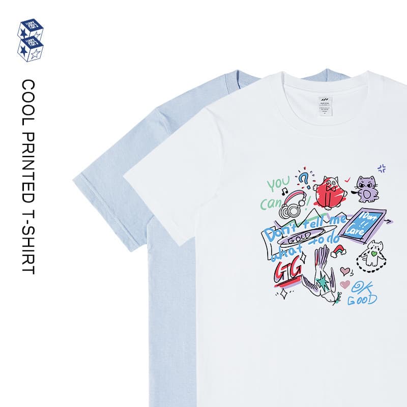 Camiseta masculina japonesa solta pequena fresca estampada feminina Casual gola redonda manga curta adolescentes roupa e