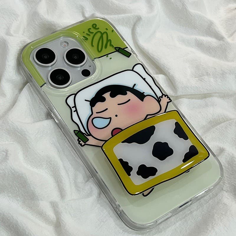 Capa de celular com desenho do Shin-chan dormindo, de camada única, adequada para iPhone 16 Pro Max, 15 Pro, 14, 13, 12