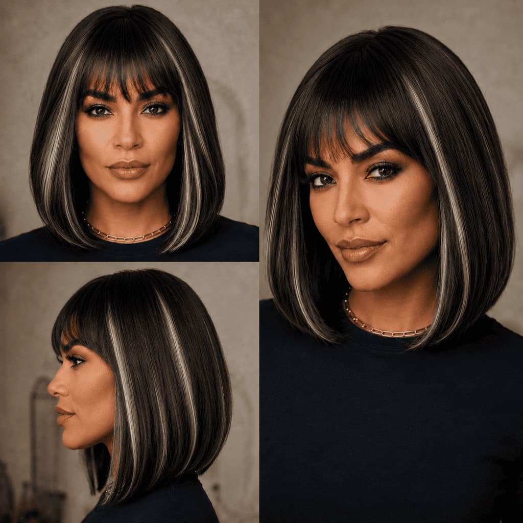 Peruca Bob Lace Wig Com Franja Fibra Bio Organica 30cm 180g TOP HAIR MAYA-80DF4
