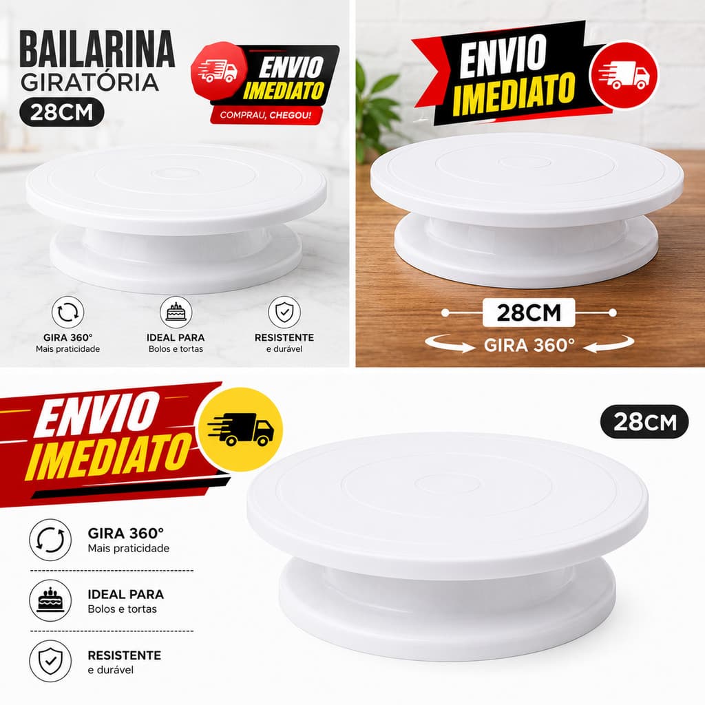 Prato Giratório Boleira Bailarina Giratória Grande Bolos 28cm para Confeitaria e Decoração
