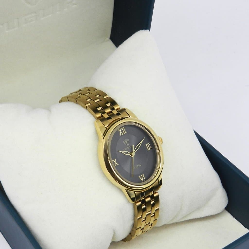 Relógio Feminino Tuguir Analógico TG30473 Dourado e Preto (Resistente à água 5ATM, Vintage, Luxuoso, Charmoso, Fashion)