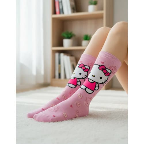 Par De Meias Cano Alto Infantil Divertida Personagens Menina Hello kity