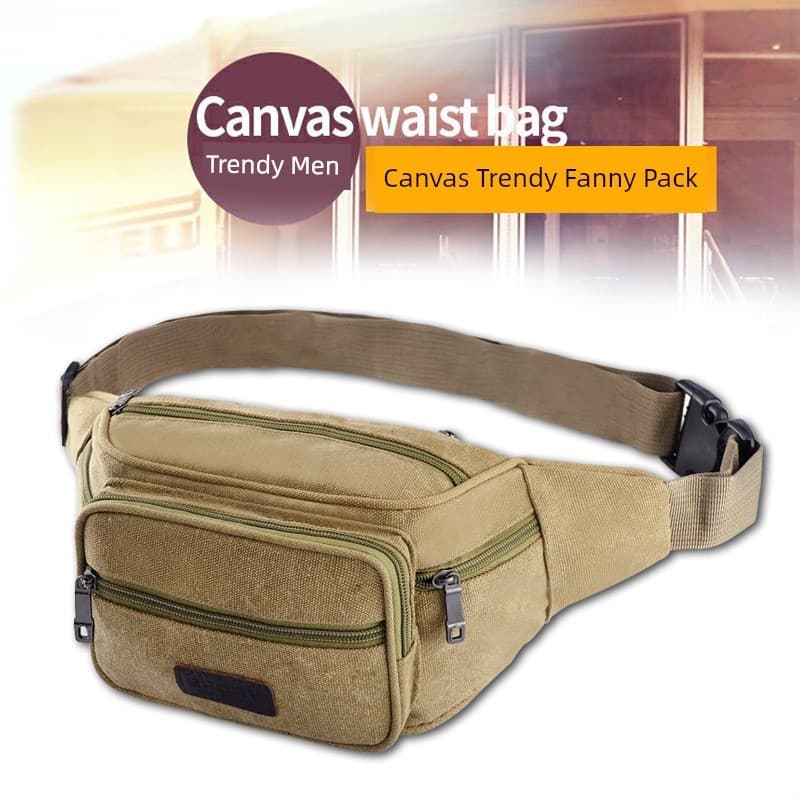 Bolsa de lona bolsa de cintura masculina, grande capacidade, multicamadas, resistente ao desgaste, esportes ao ar livre,