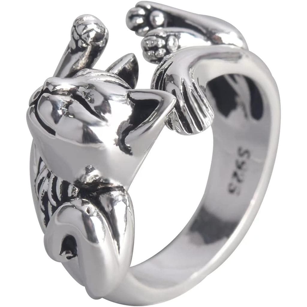 Anéis Abertos de Ouro 14K, Anéis Ajustáveis Modernos, Anel de Zircônia Cúbica, Anel Punk Retrô de Prata Esterlina, Anel