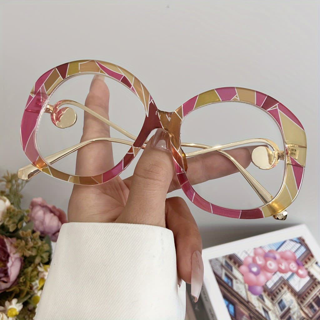 Óculos Minimalistas com Lentes Transparentes Redondas e Armação Completa para Mulheres e Homens, Armação Moderna em PC S