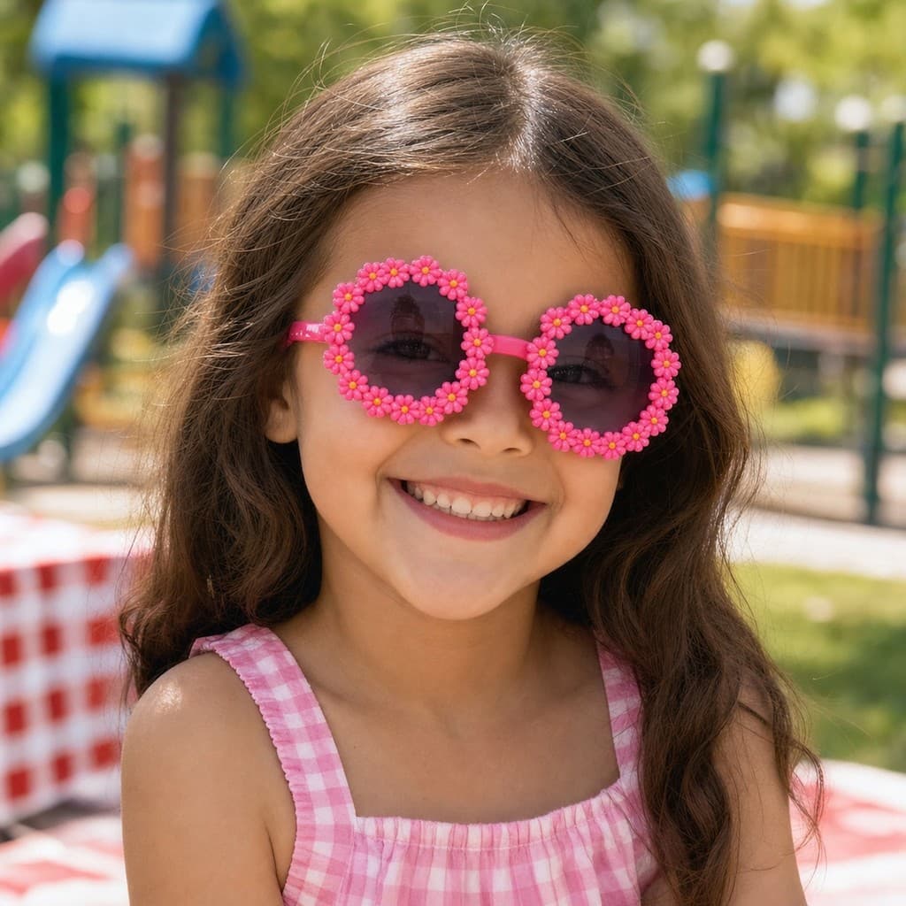 Óculos de Sol Infantil Redondo com Flores Decorativas