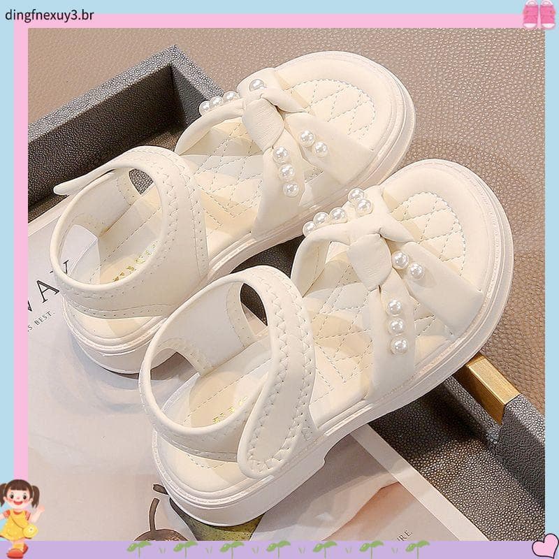 Meninas sandálias 2025 verão novo estilo sapatos infantis versão coreana sapatos de princesa meninas moda pérola sapatos
