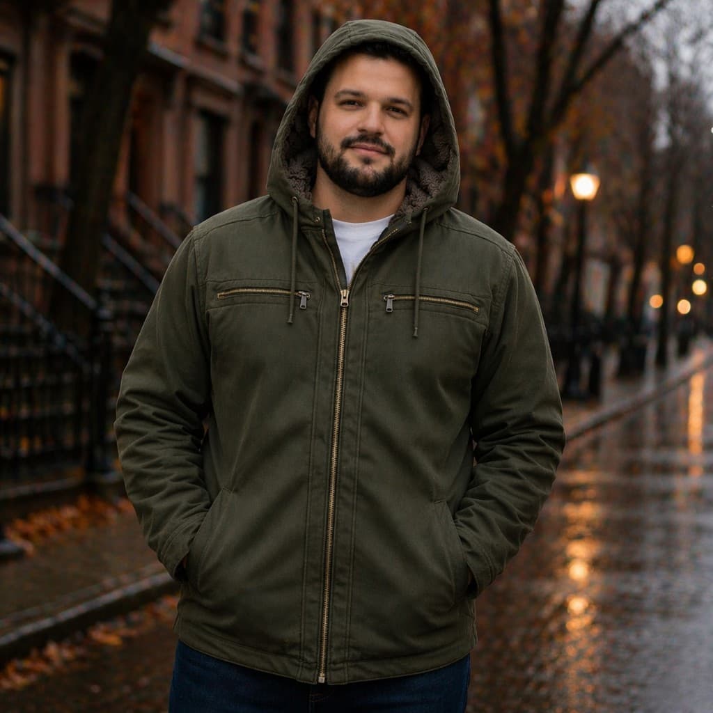 Jaqueta Sarja Masculina Plus Size Grande Peluciada Impermeável Capuz Removível Frio Intenso
