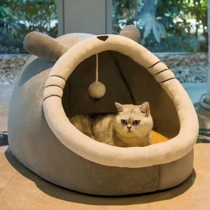 Cama de gato/cama de gato com tampa caverna interna cama para cachorro e gato de estimação