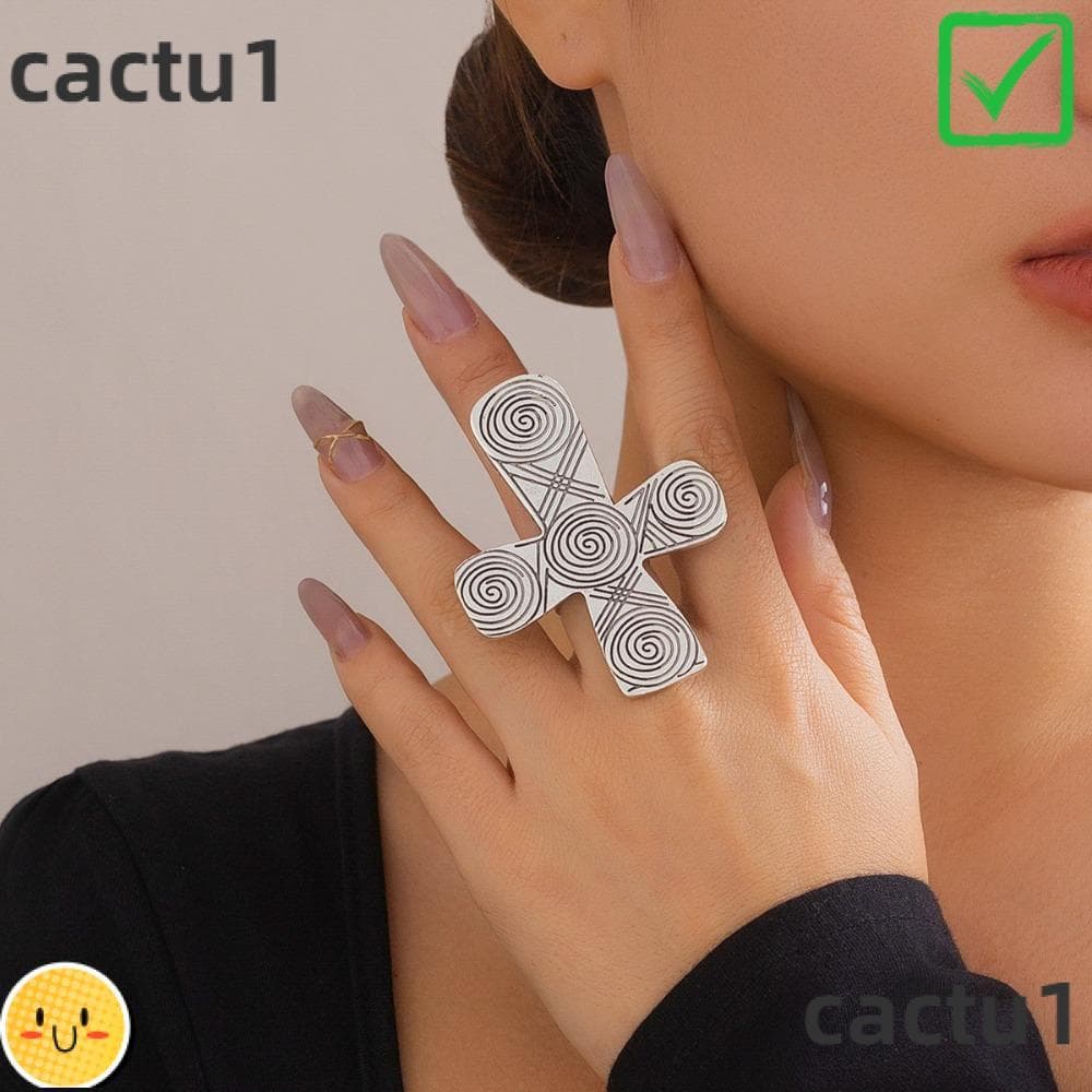 Anel Cruzado Com Padrão CACTU , De Amor Grande De Metal Da Moda Temperamento Feminino De Personalidade Simples