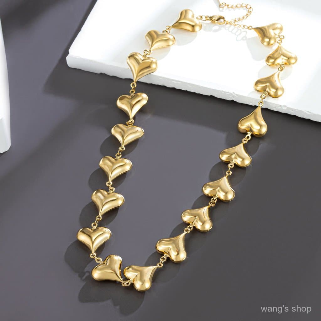 Conjunto de colar e pulseira de aço inoxidável em formato de coração, um acessório popular e muito vendido, colar criati