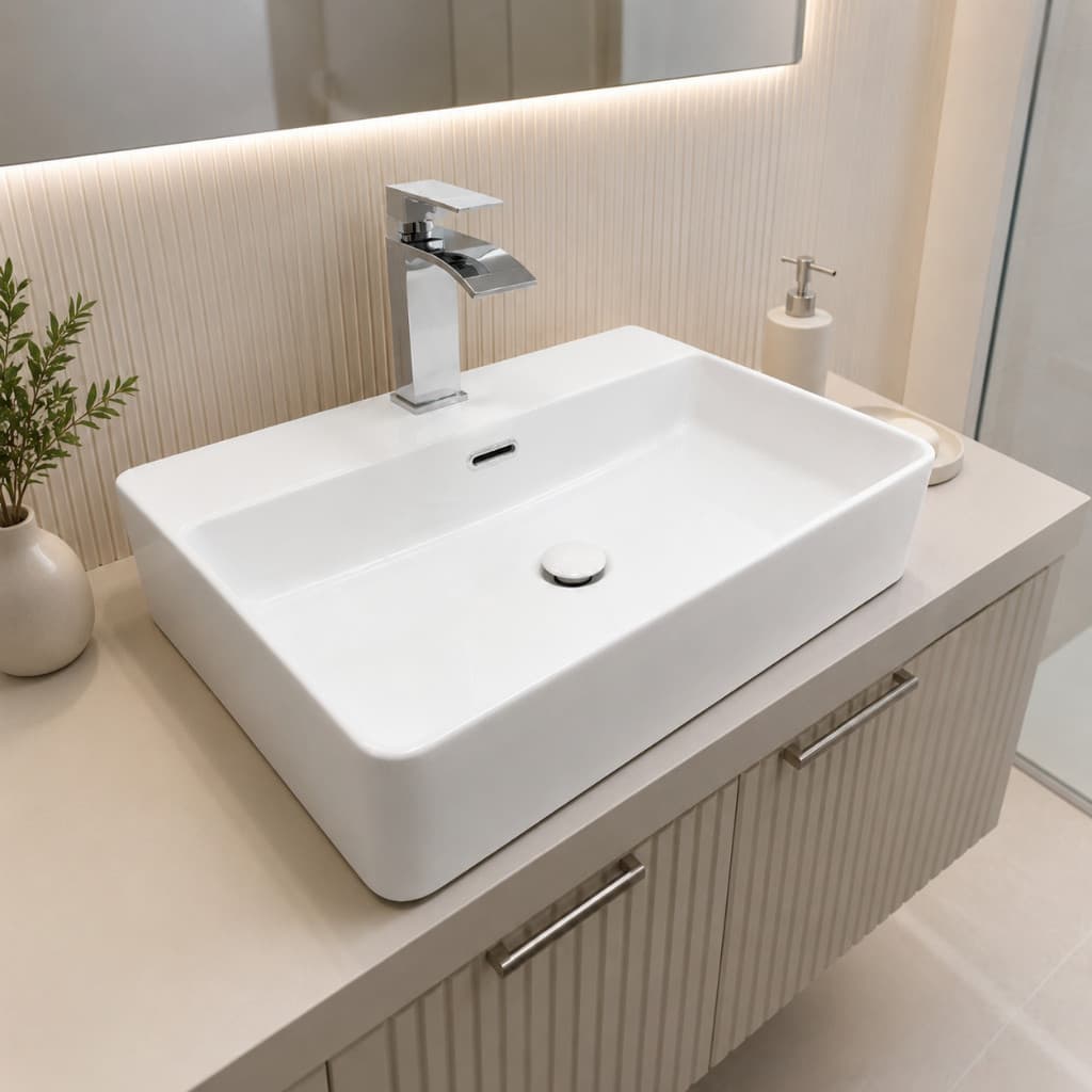 Cuba De Apoio Retangular Branco 50 Cm Ceramica Louça