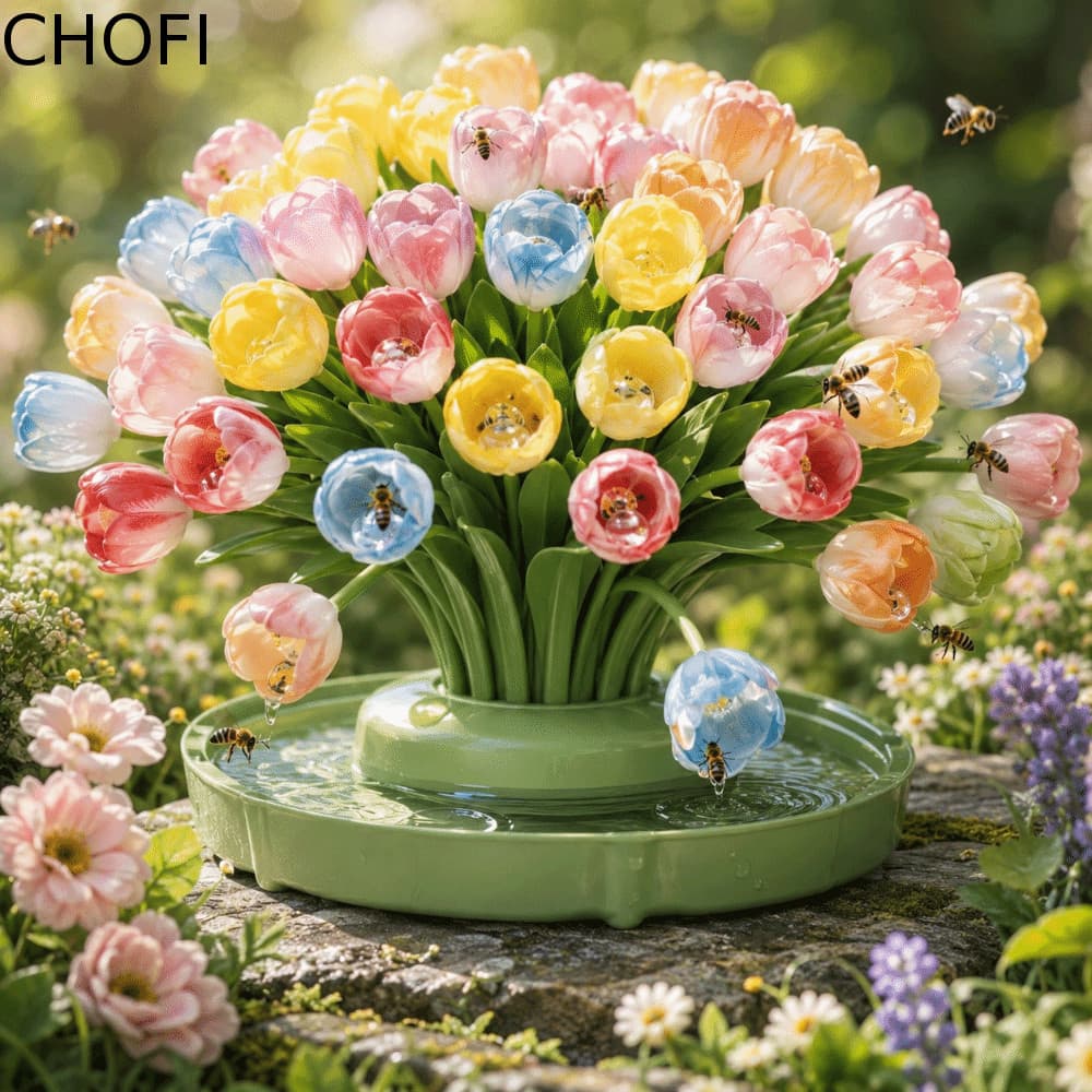 CHOFI 3 Peças Alimentador De Água De Abelha , Flor Artificial , Estação De Rega DIY , Decoração De Jardim , Copo Para Be