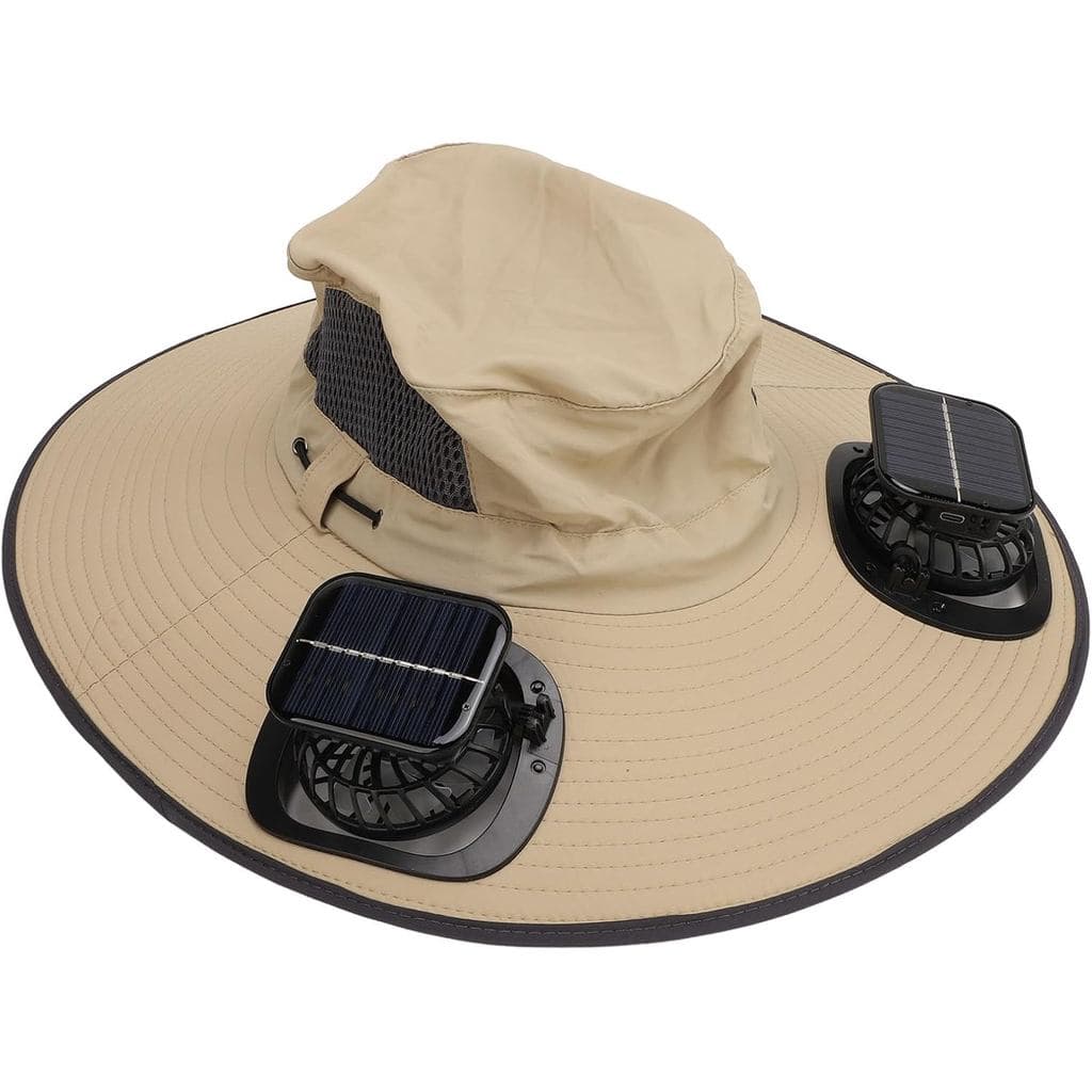 Chapéu de Sol Masculino Jiawu com 2 Ventiladores Solares, Chapéu de Pesca de Aba Larga, Ideal para Acampamento e Praia n
