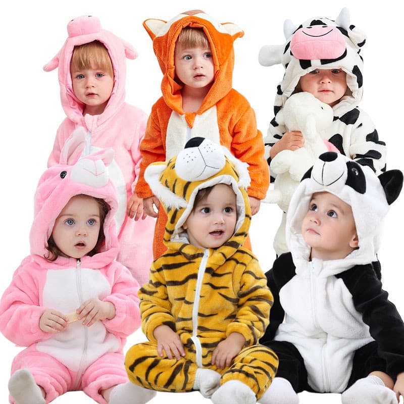Macacão Infantil de Flanela de Manga Longa/Design de Tigre/Panda para Bebês/Recém-Nascidos/Meninas ou Meninos
