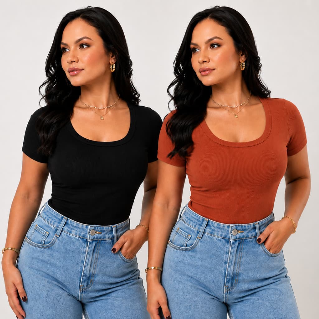 Kit 2 Blusa Regata Feminina Alça Canelada Algodão PREMIUM Ribana Blusinha Básica
