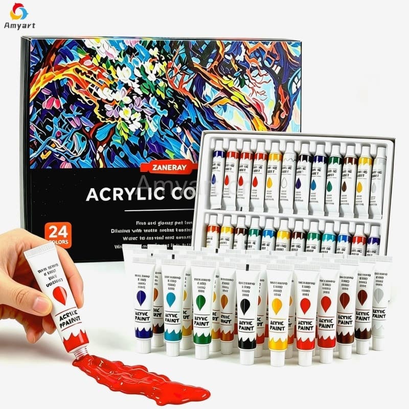 Kit Tinta Acrílica 12/24 Cores 12 ML Impermeável Pintura Para Tela Estudantes Iniciantes Presente Desenho