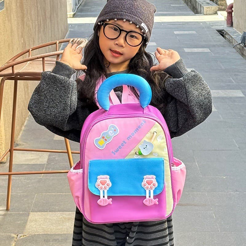 Mochila infantil com cores contrastantes para meninos e meninas, mochila leve e versátil, com proteção para a coluna e r