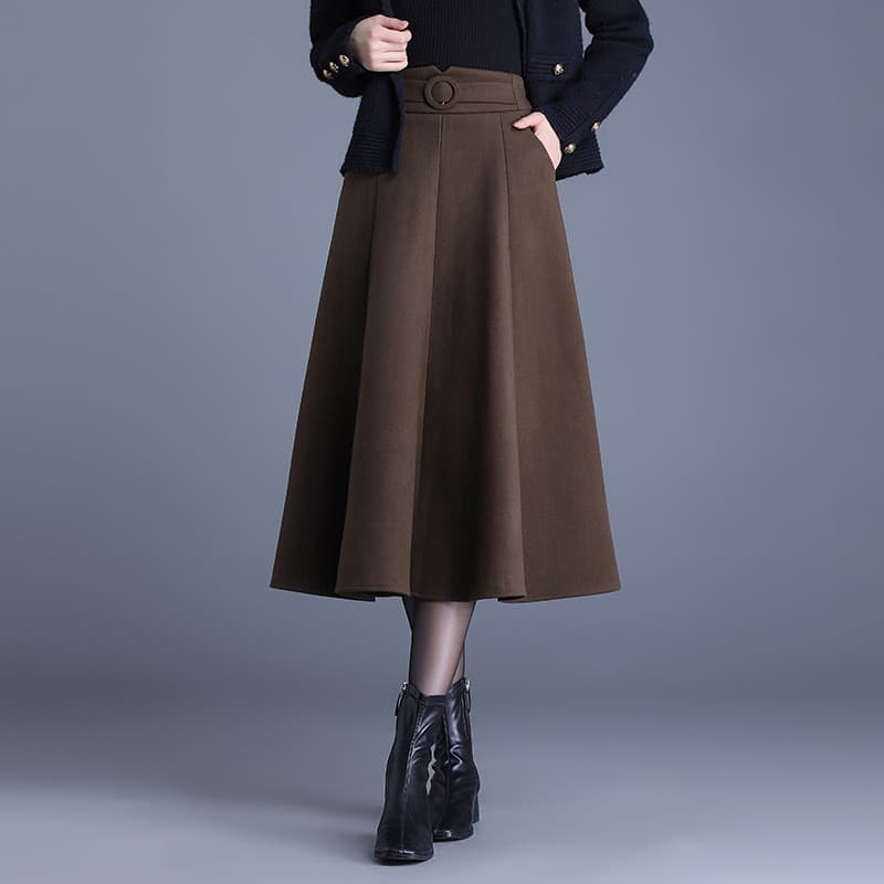 Saia feminina temperamento high-End saia engrossada lã plissada saia alta a linha saia longa tamanho grande saia plissad