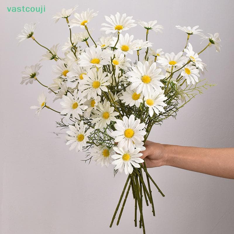 Vastcouji 52cm Flor Artificial Branca 5 Cabeças Seda Camomila Buquê De Flores Falsas br