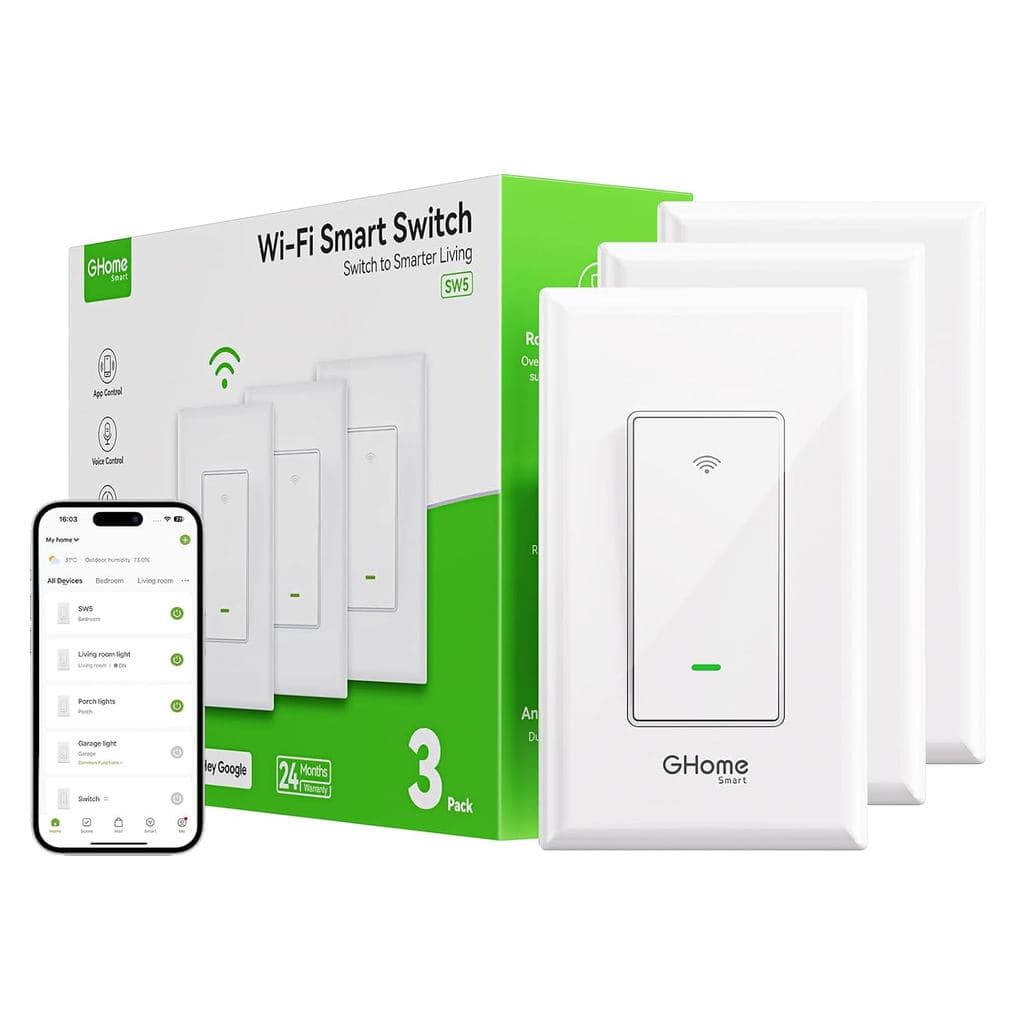 Interruptores Inteligentes GHome para Luzes, Interruptor de Luz Inteligente WiFi Compatível com Alexa e Google Home, Mon