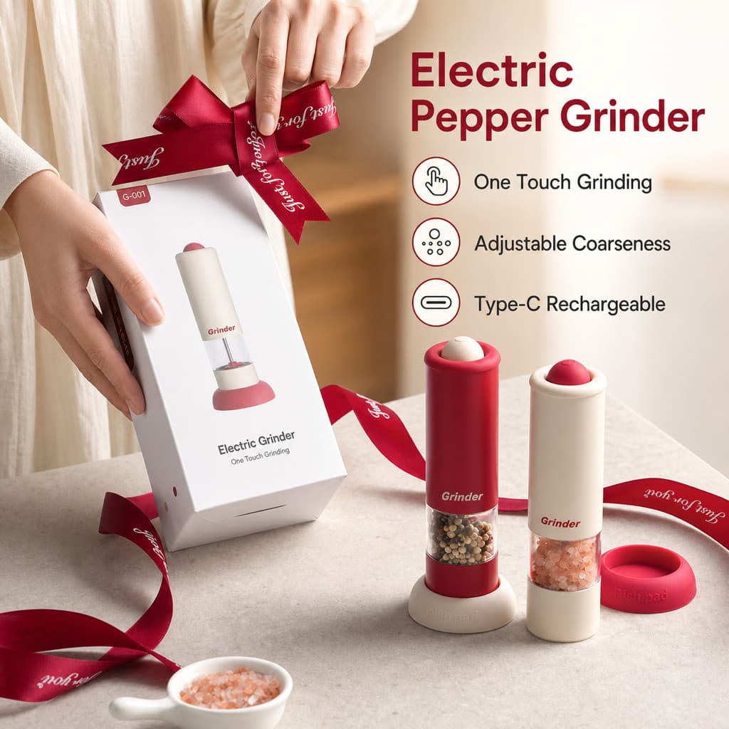 Moedor Elétrico de Pimenta Recarregável Tipo-C, Moedor de Sal e Pimenta com Ajuste de Granulometria, Moedor de Temperos
