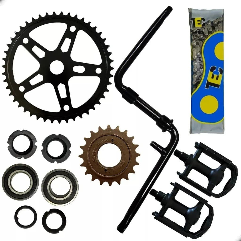 Kit Relação Completa Pedivela Monobloco C/ Coroa e Centro Com Rolamento Bike Aro 24 ou 26 Sem Marcha