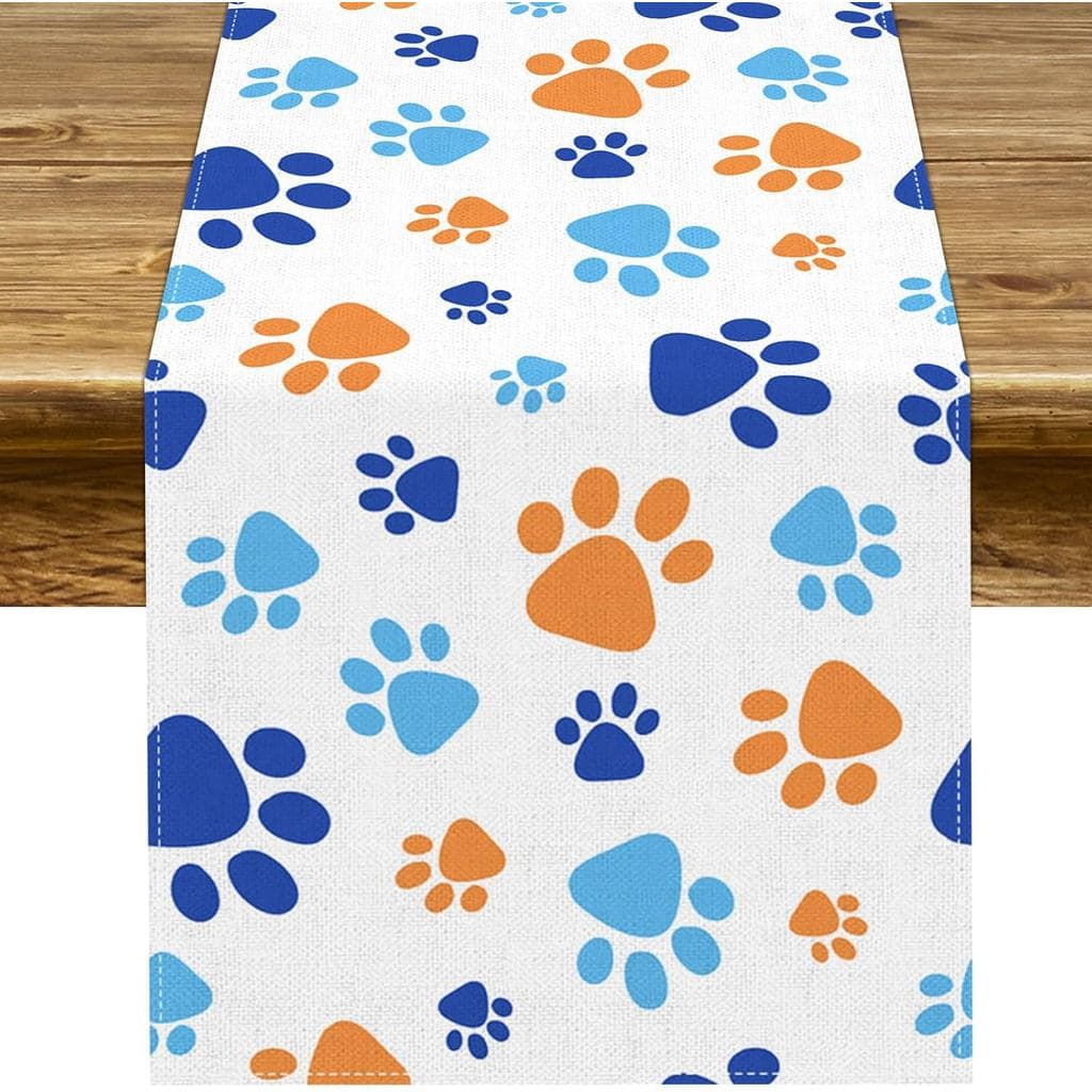 Caminho de Mesa com Estampa de Patas, Decoração para Festa de Aniversário com Tema de Cães, Decoração para Cozinha, Sala