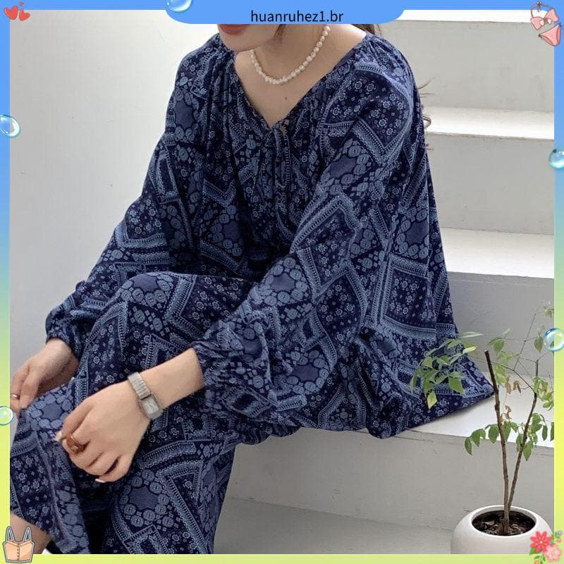Pijamas de seda de algodão feminino primavera outono verão fino manga comprida algodão seda Loungewear terno de algodão