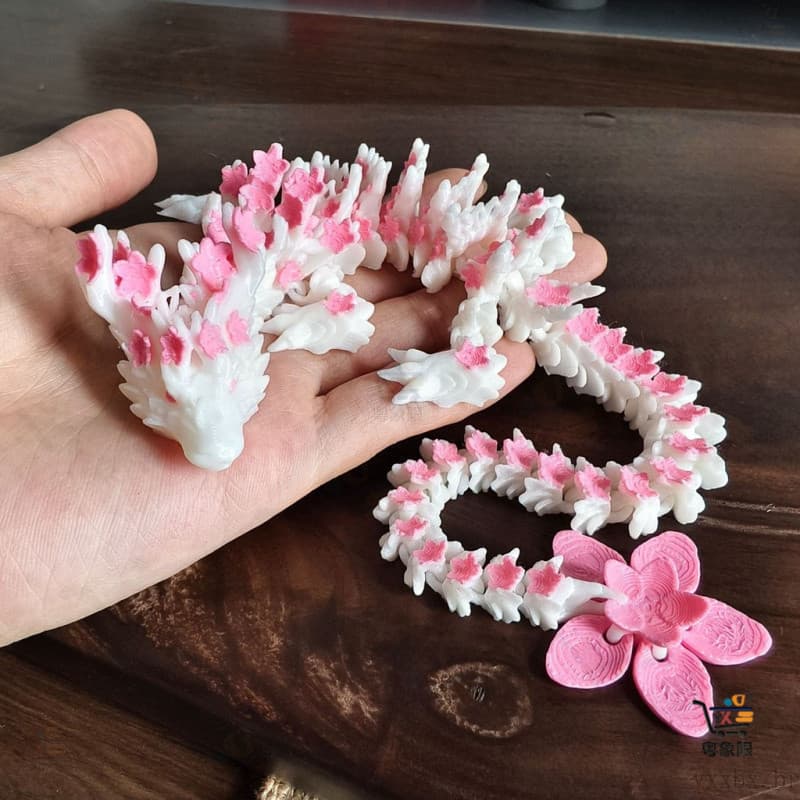 Modelo de Dragão Chinês Impresso em 3D, Ornamento de Dragão Voador com Flores de Cerejeira e Articulações Móveis, Modelo