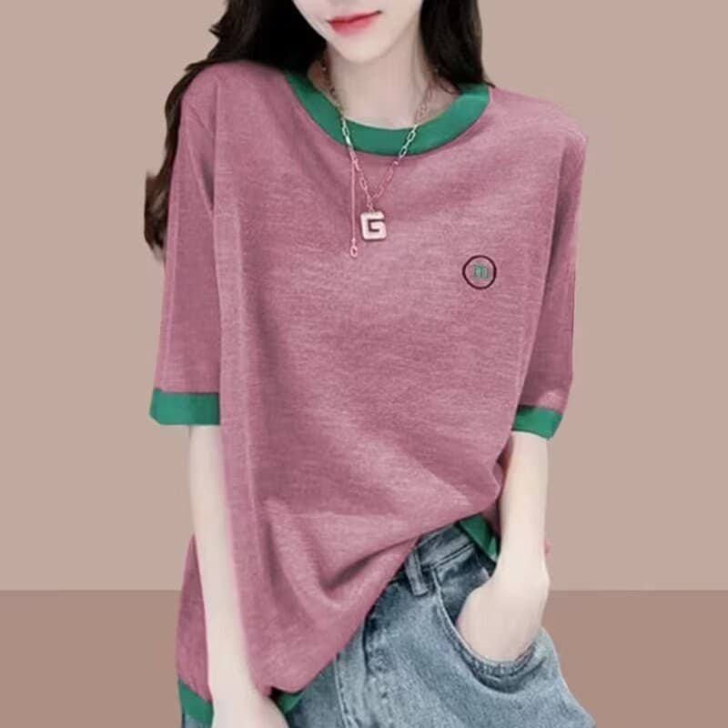 Camiseta feminina de algodão Slub de manga curta 2025 primavera verão novo estilo estilo estilo fino tamanho grande solt