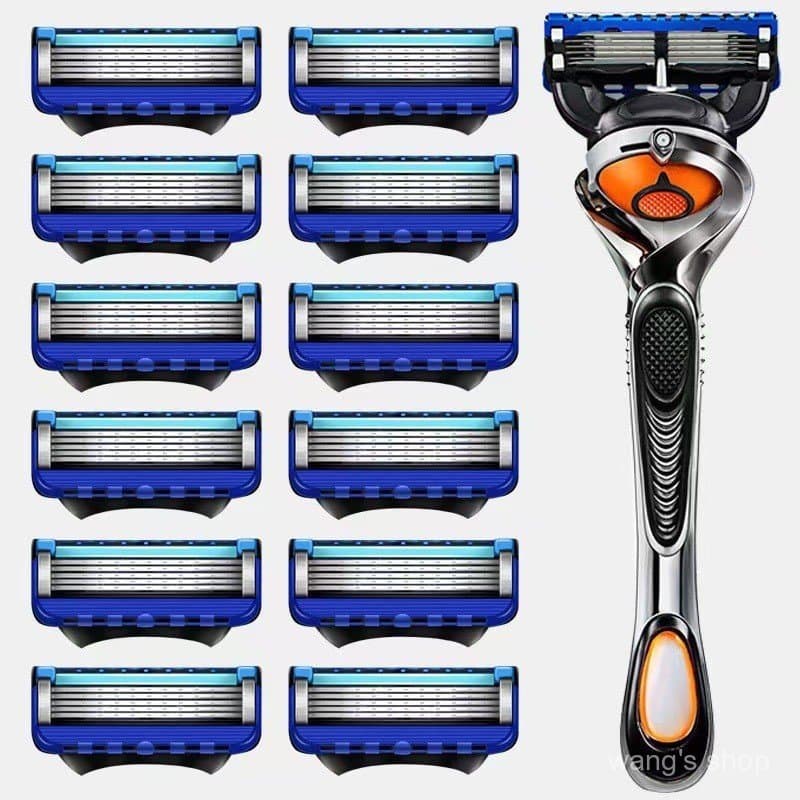Navalha manual masculina de cinco lâminas, conjunto de barbear com lâminas de aço inoxidável multicamadas, navalha manua
