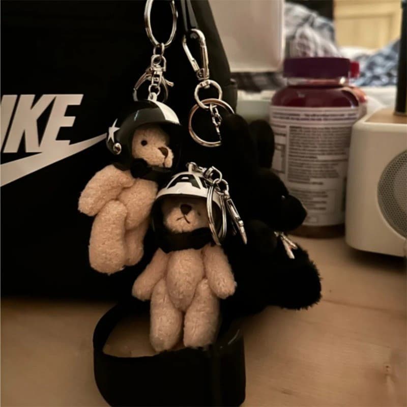 Urso Capacete Chaveiros Individualização Charme Do Telefone Móvel Saco De Carro Pingente Presente Das Crianças