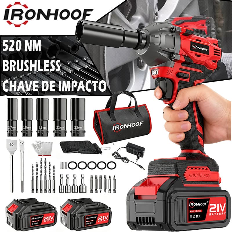 Chave De Impacto Potente Parafusadeira Brushless Bivolt 2 Baterias