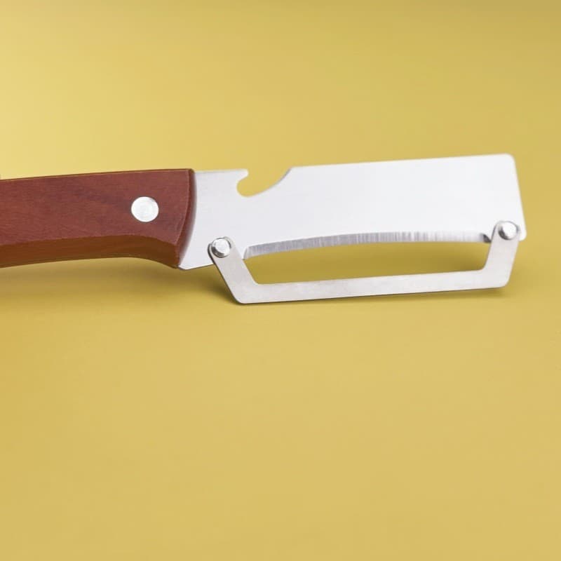 Cortador de cebolinha com cabo de plástico, descascador de aço inoxidável com abridor de garrafas, faca de descascar trê