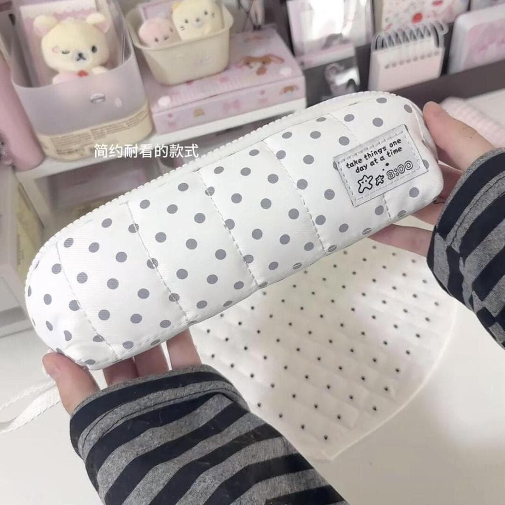Coreano branco cinza bolinhas lápis caso ins simples grande capacidade estudante saco de lápis portátil saco de armazena