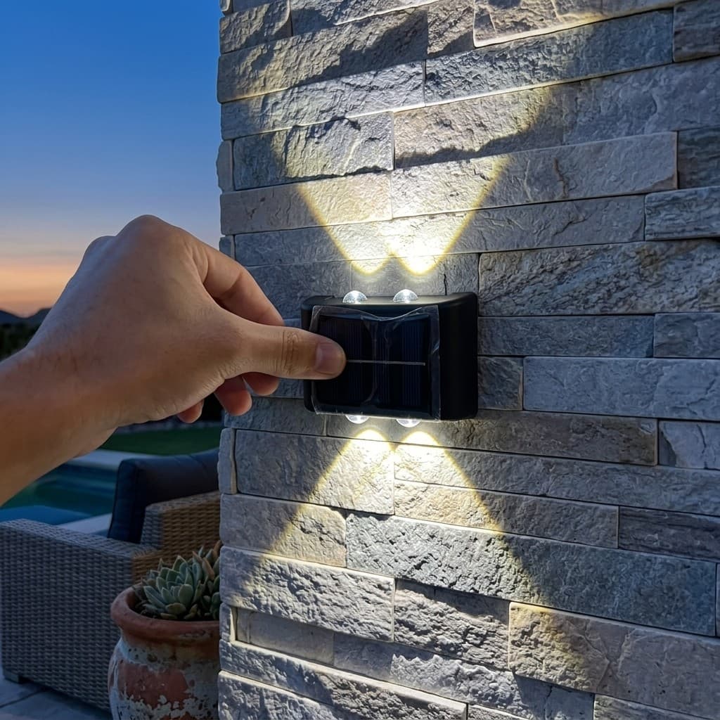 Luminária Solar Parede LED 8W Arandela Externa Economia De Energia Iluminação Jardim Garagem Sensor Noturno IP65