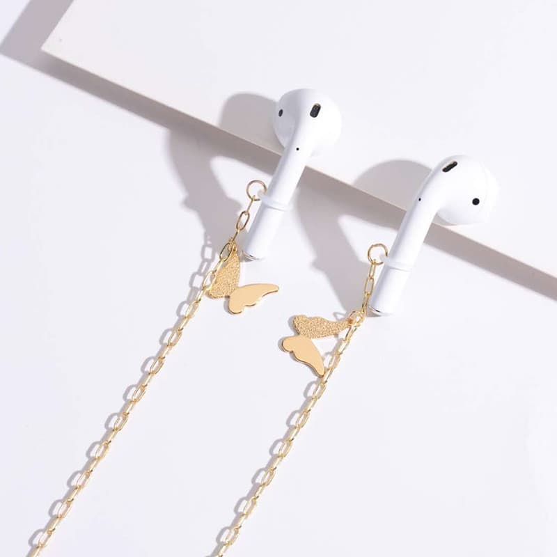 Exquisita corrente anti-perda para fones de ouvido em metal fosco com design de borboleta, acessório decorativo estilo c