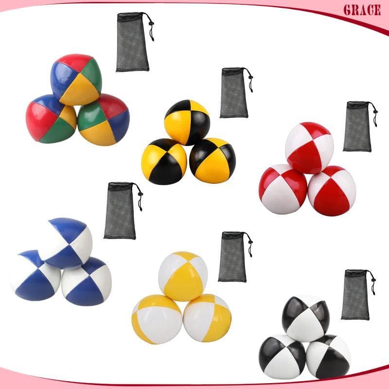 [Grace_sz] Conjunto De Bolas De Malabarismo De 3 Peças Arremesso Brinquedos Com Couro PU Macio Fácil Aderência E Bolsa D