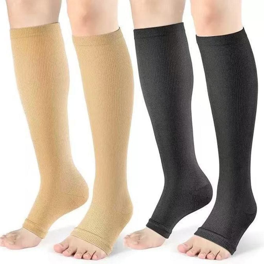 Meias De Compressão Unissex De Dedo Aberto – Esportivas De Nylon Na Altura Do Joelho Para Alívio Da