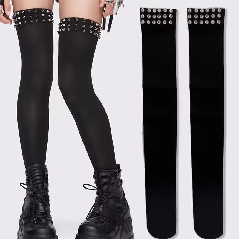 Meias Pretas Acima Do Joelho Da Moda Y2K – Longas Punk Elásticas Ligeiramente Transparentes Para Mulheres , Roupa De Rua
