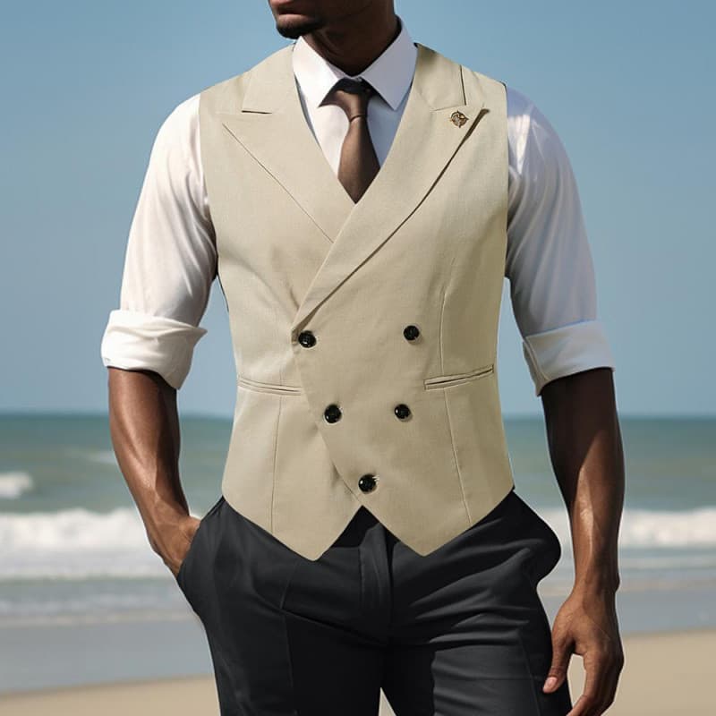Colete Masculino Com Peito Duplo , Formal Sem Mangas Lapela De Pico Para Negócios De Casamento