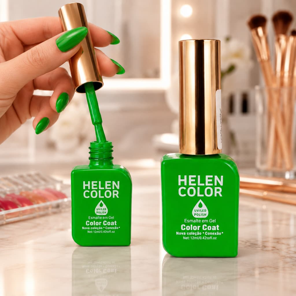 Esmalte em Gel Verde Copa Helen Color 12ml UV LED Color Coat para Unhas e Nail Art