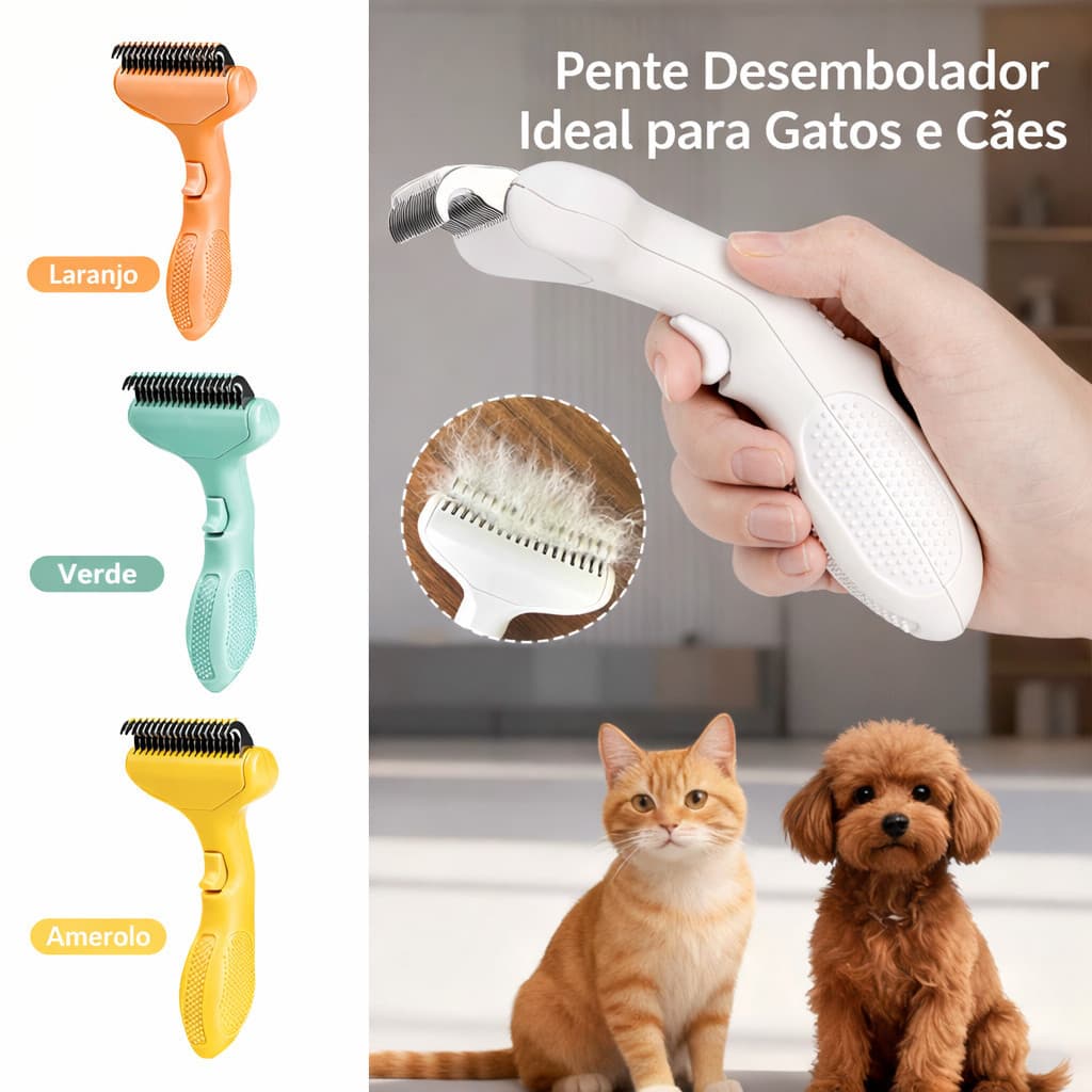 Escova Pente Plastico Ferro Para Pentear Cachorros e Gatos Pet Tirar os Pelos - Botão Removedor de Pelos